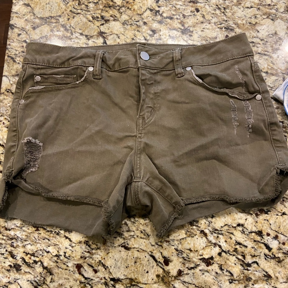 Level 99 Distressed Green Shorts